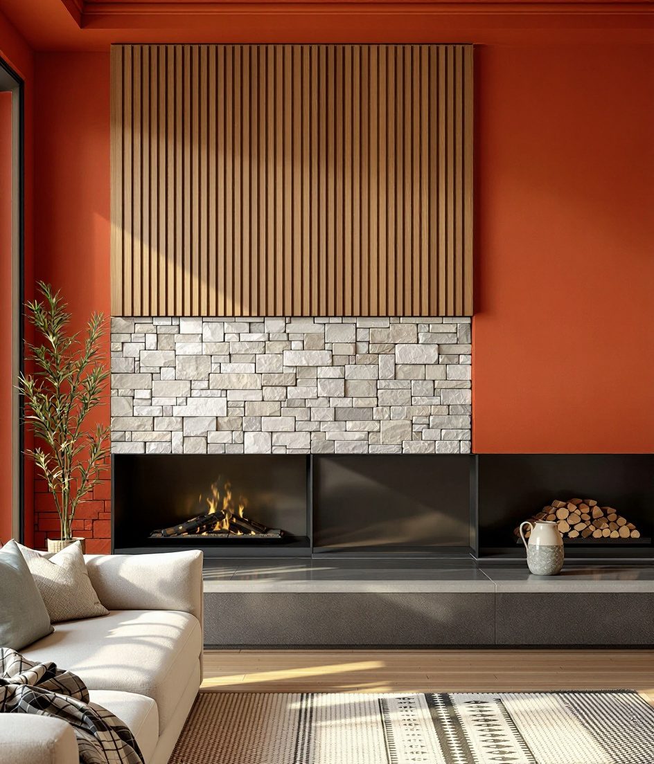 Wood and Stone Wall Panel — Terracotta Wall