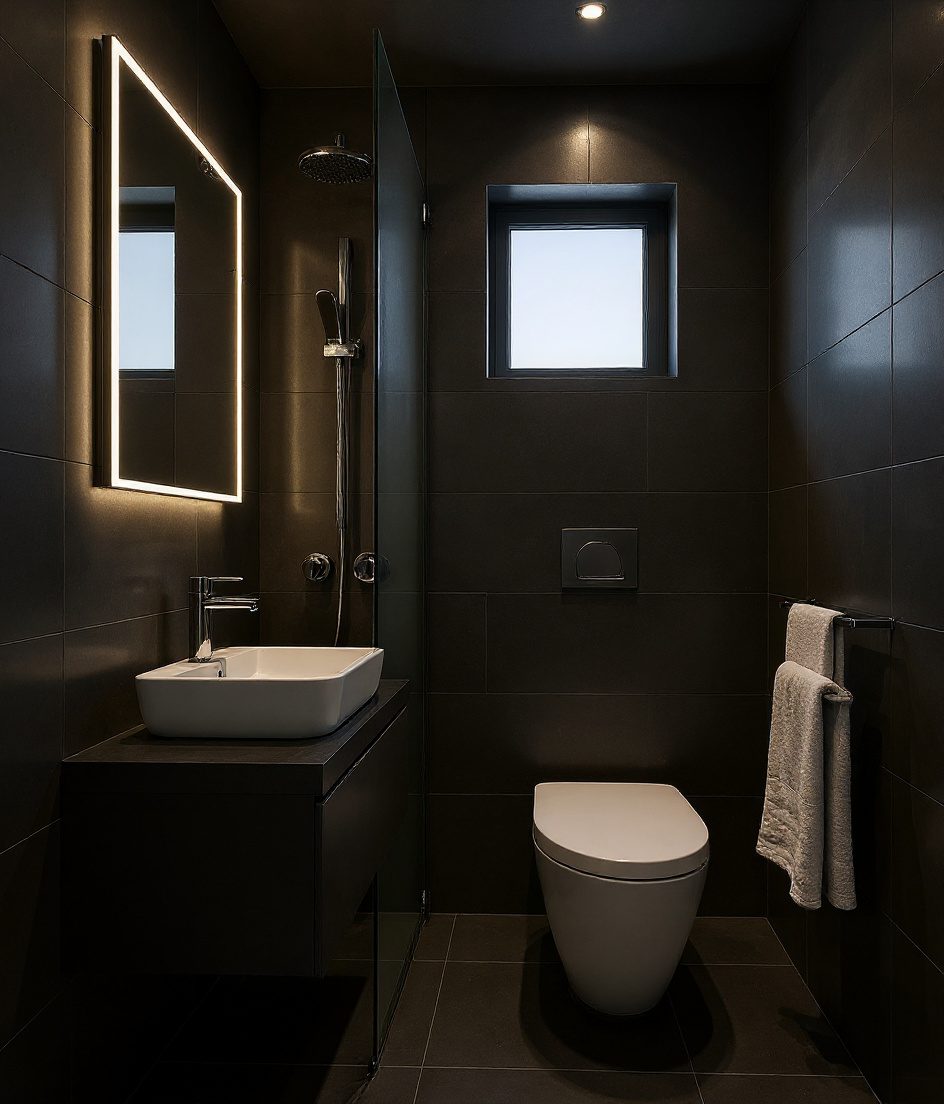 Compact 3×5 ft Bathroom — Charcoal Minimal