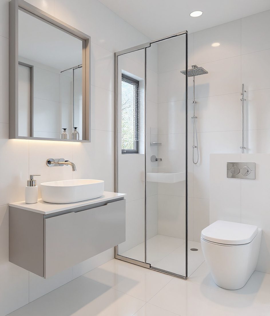 Compact 4×6 ft Flat Bathroom — White Modern
