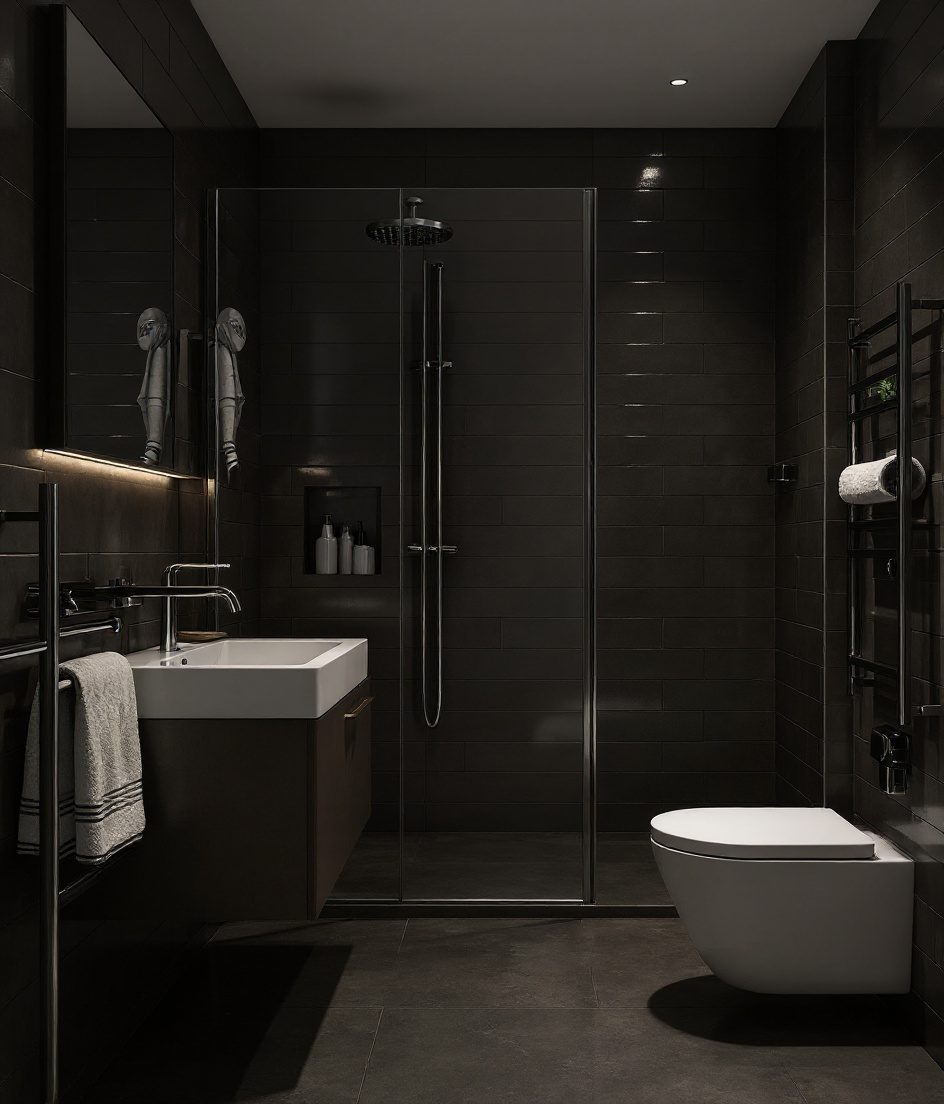 Smart Compact Family Bathroom — Charcoal Minimal