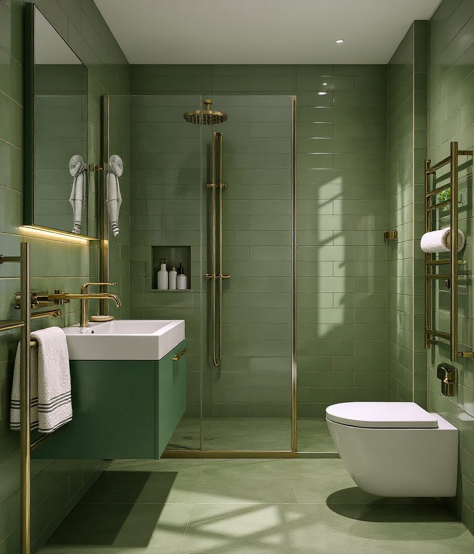Smart Compact Family Bathroom — Sage & Brass