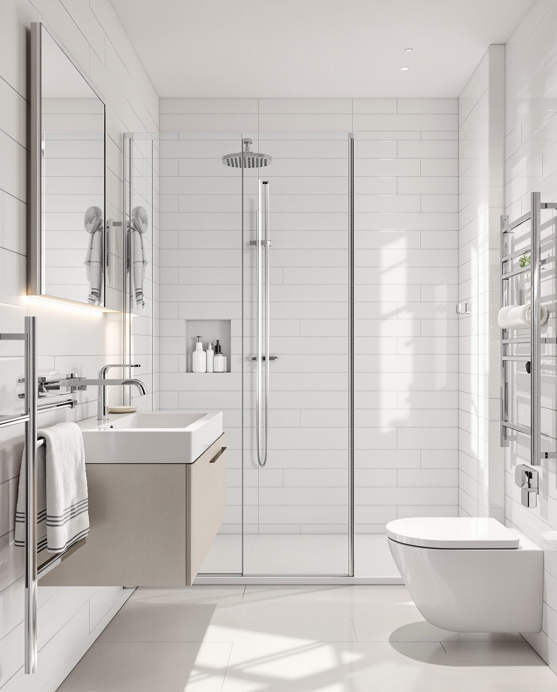 Smart Compact Family Bathroom — White Modern