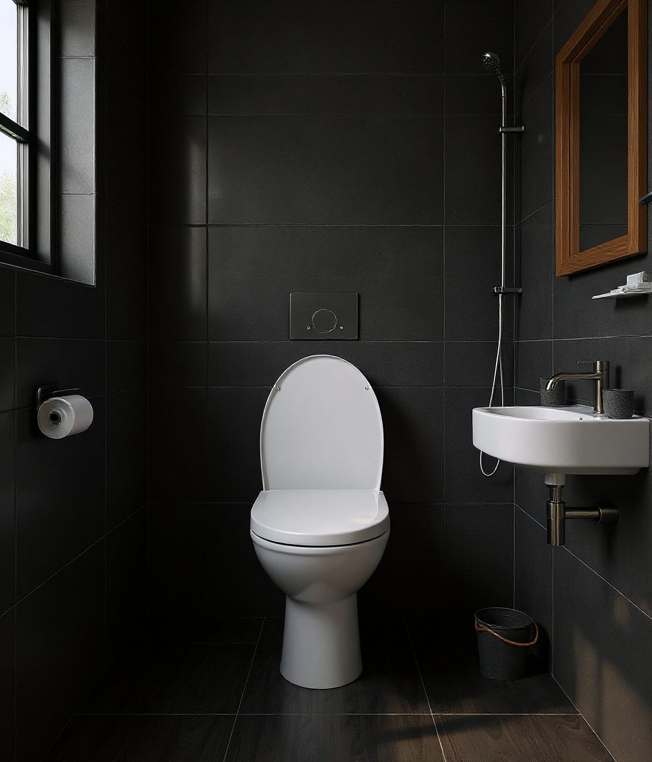 Compact Indian-Style WC Bathroom — Charcoal Minimal