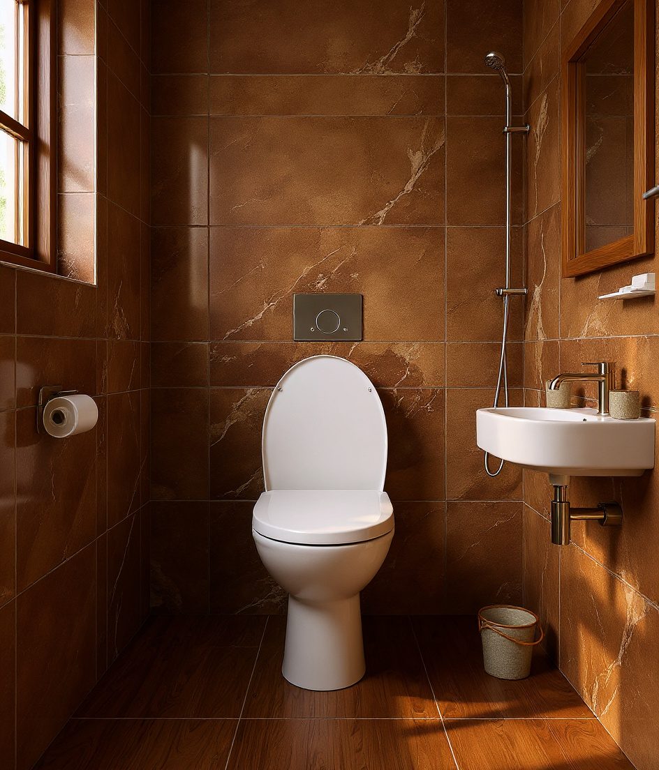 Compact Indian-Style WC Bathroom — Walnut Classic