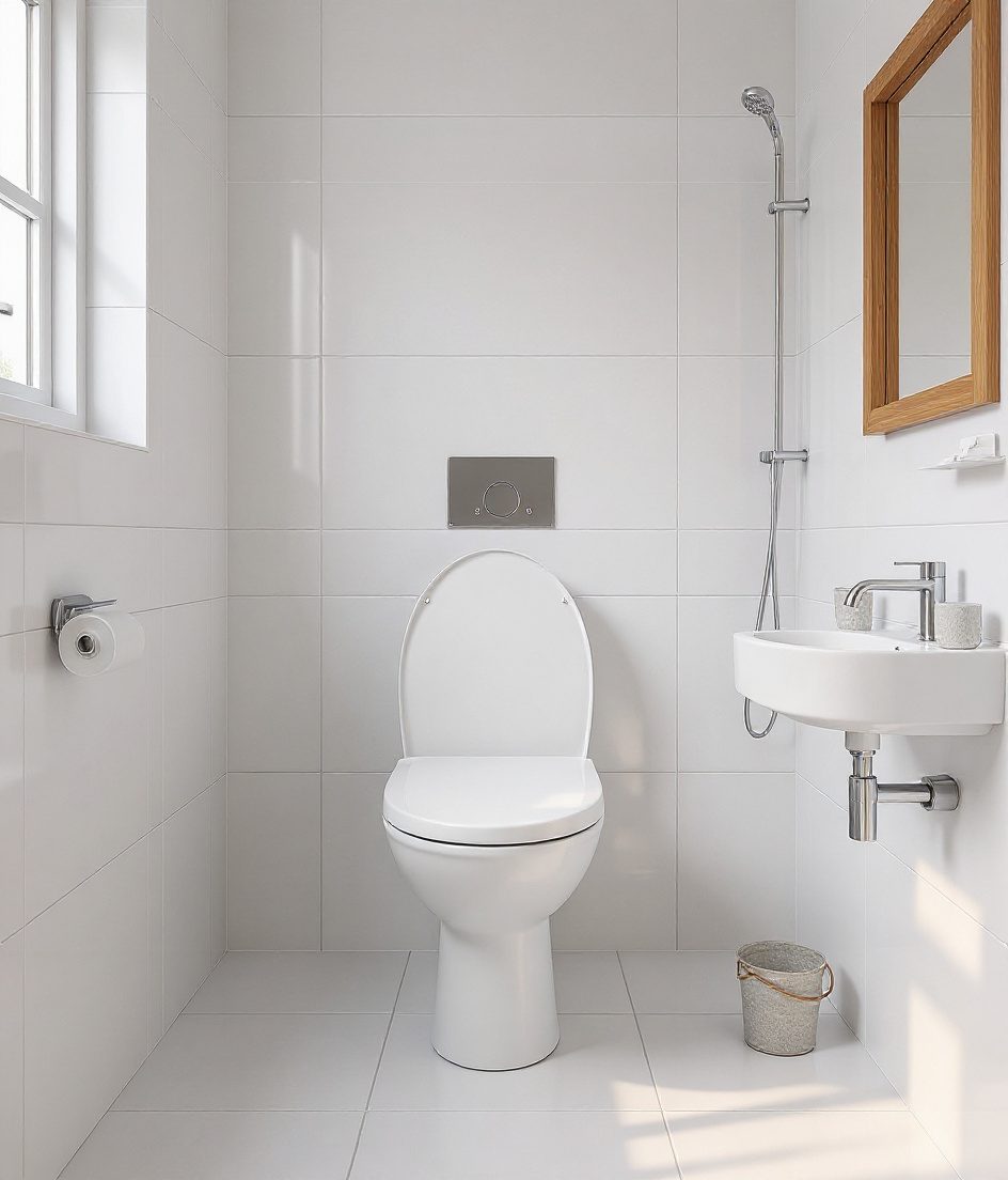 Compact Indian-Style WC Bathroom — White Modern