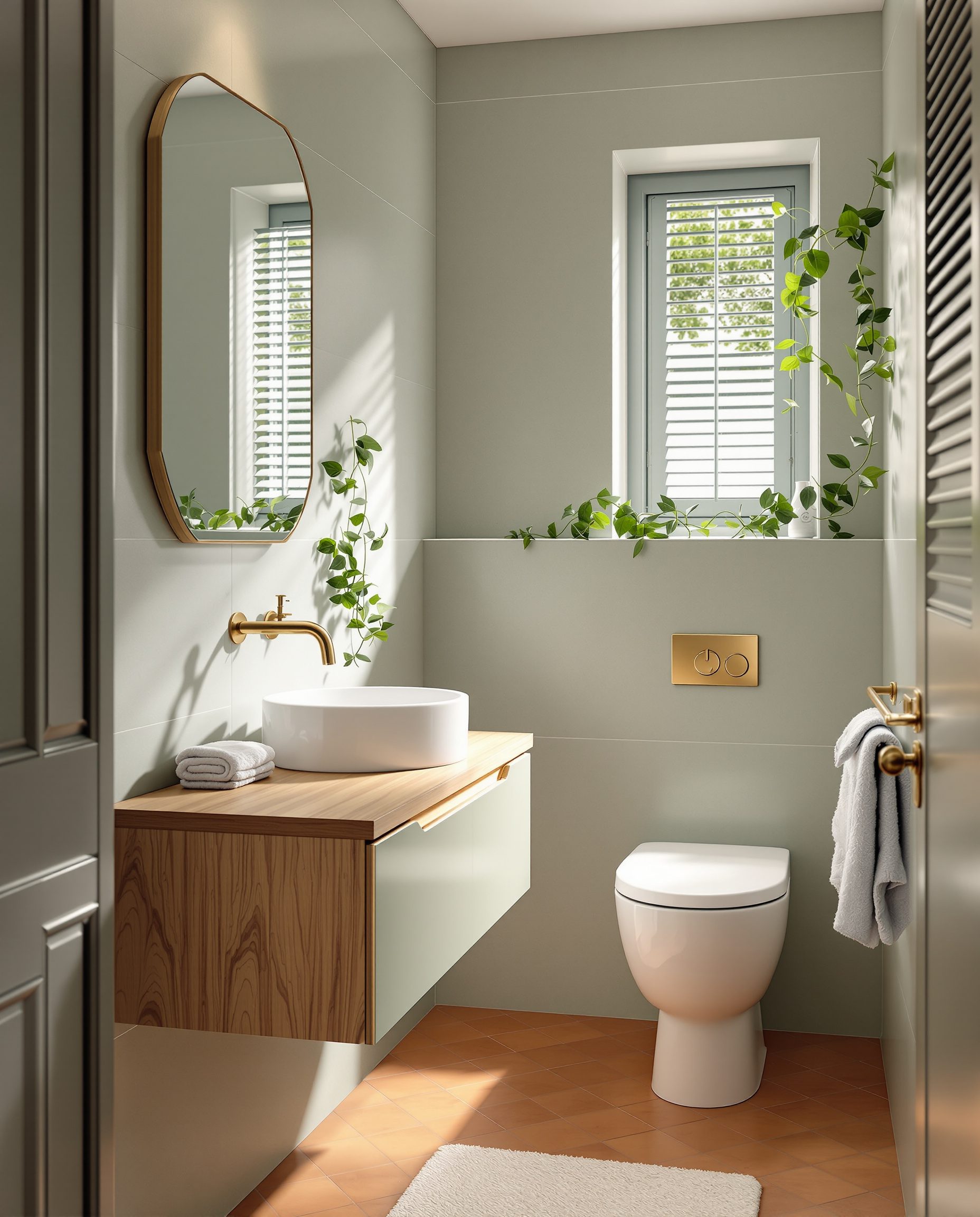 Compact Bathroom With Garden Window — Sage & Brass