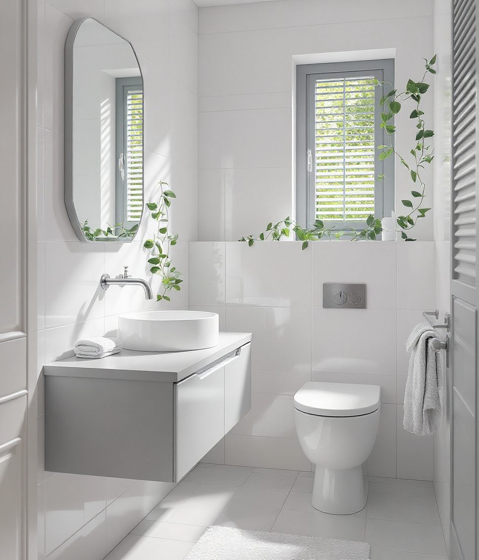 Compact Bathroom With Garden Window — White Modern