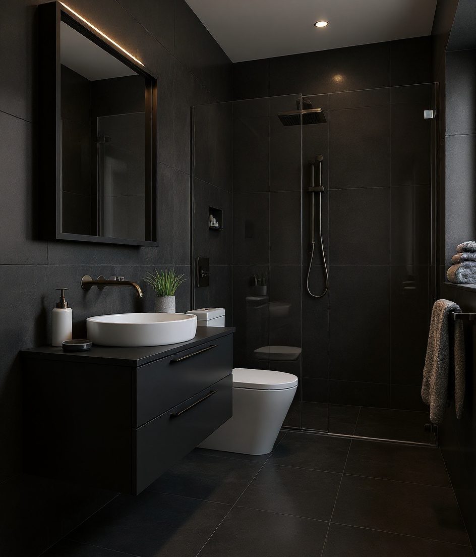 Family Bathroom With Wet & Dry Zones — Charcoal Minimal