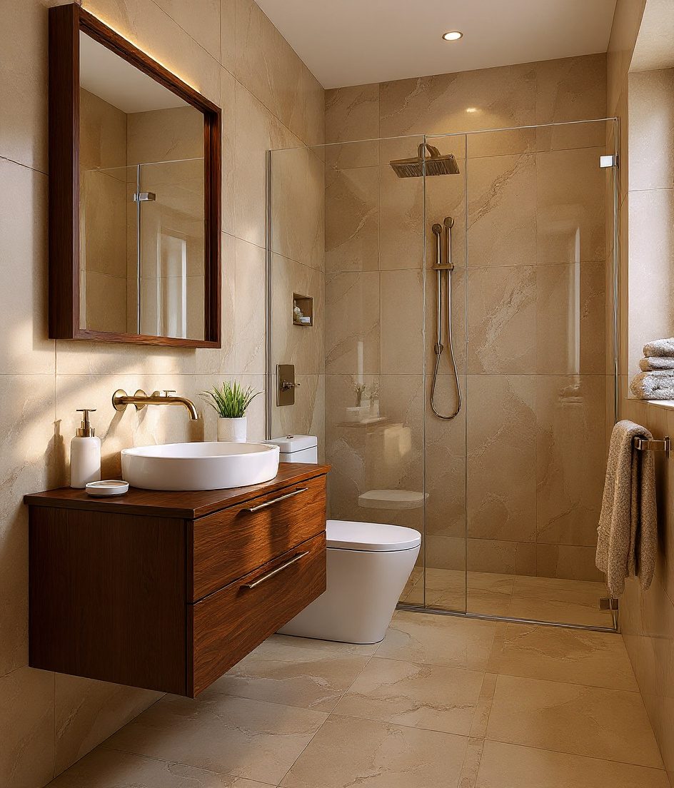 Family Bathroom With Wet & Dry Zones — Walnut Classic
