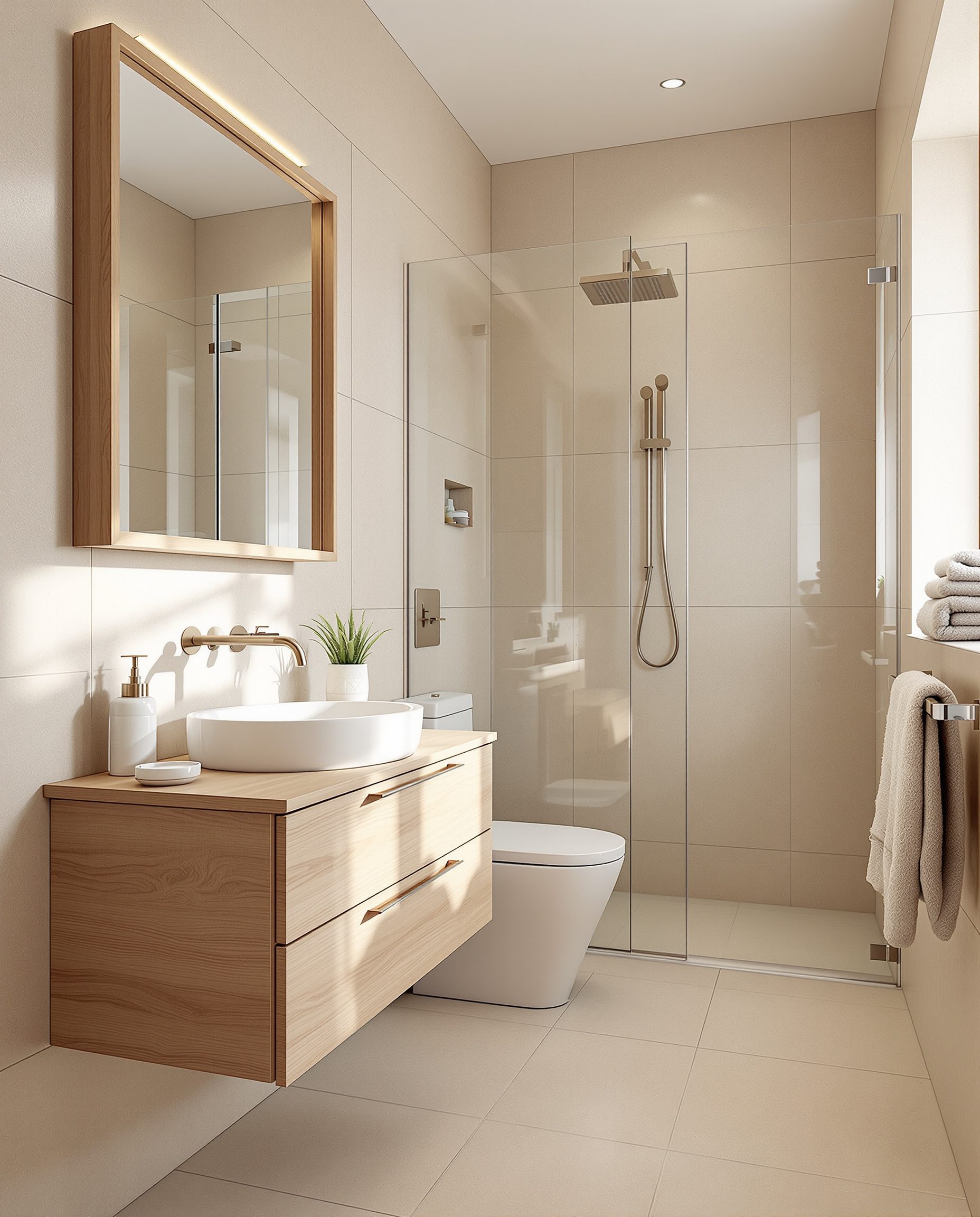 Family Bathroom With Wet & Dry Zones — Warm Oak