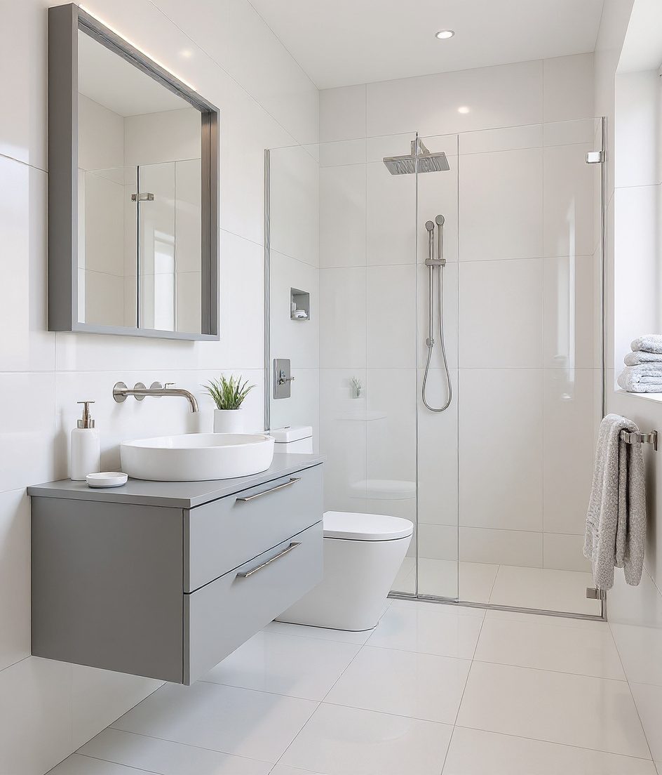 Family Bathroom With Wet & Dry Zones — White Modern