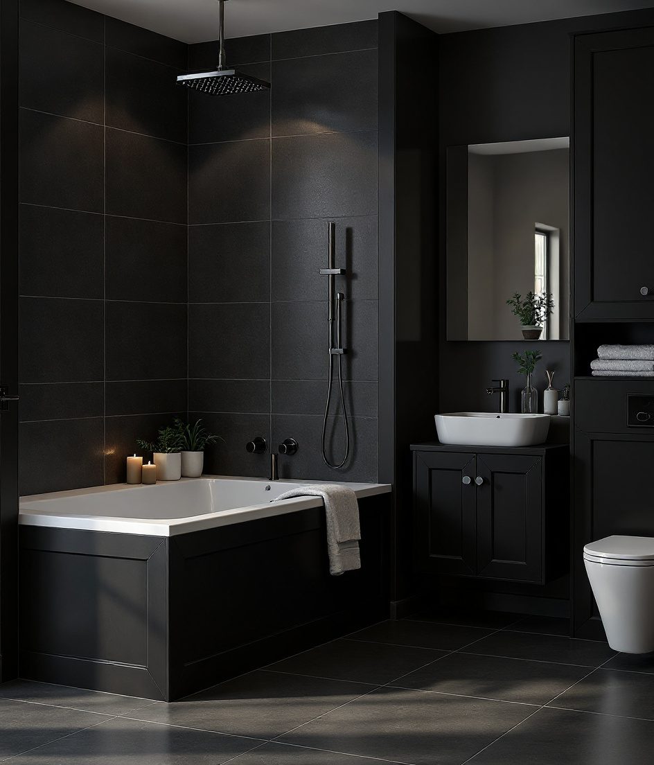 Family Bathroom With Bathtub & Shower — Charcoal Minimal