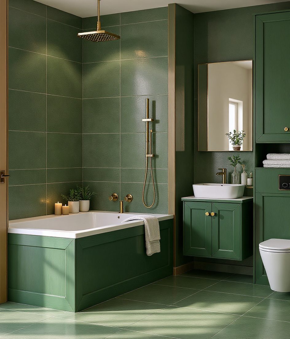 Family Bathroom With Bathtub & Shower — Sage & Brass