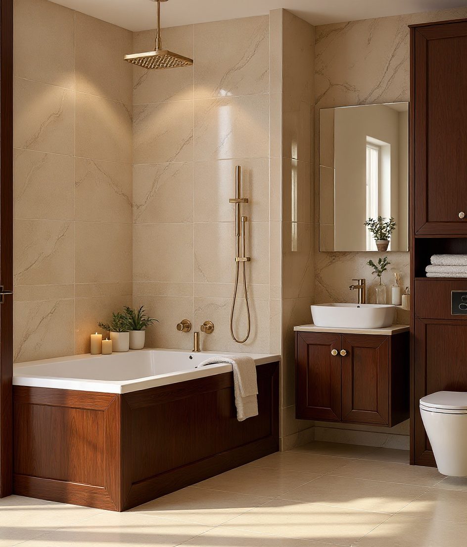 Family Bathroom With Bathtub & Shower — Walnut Classic