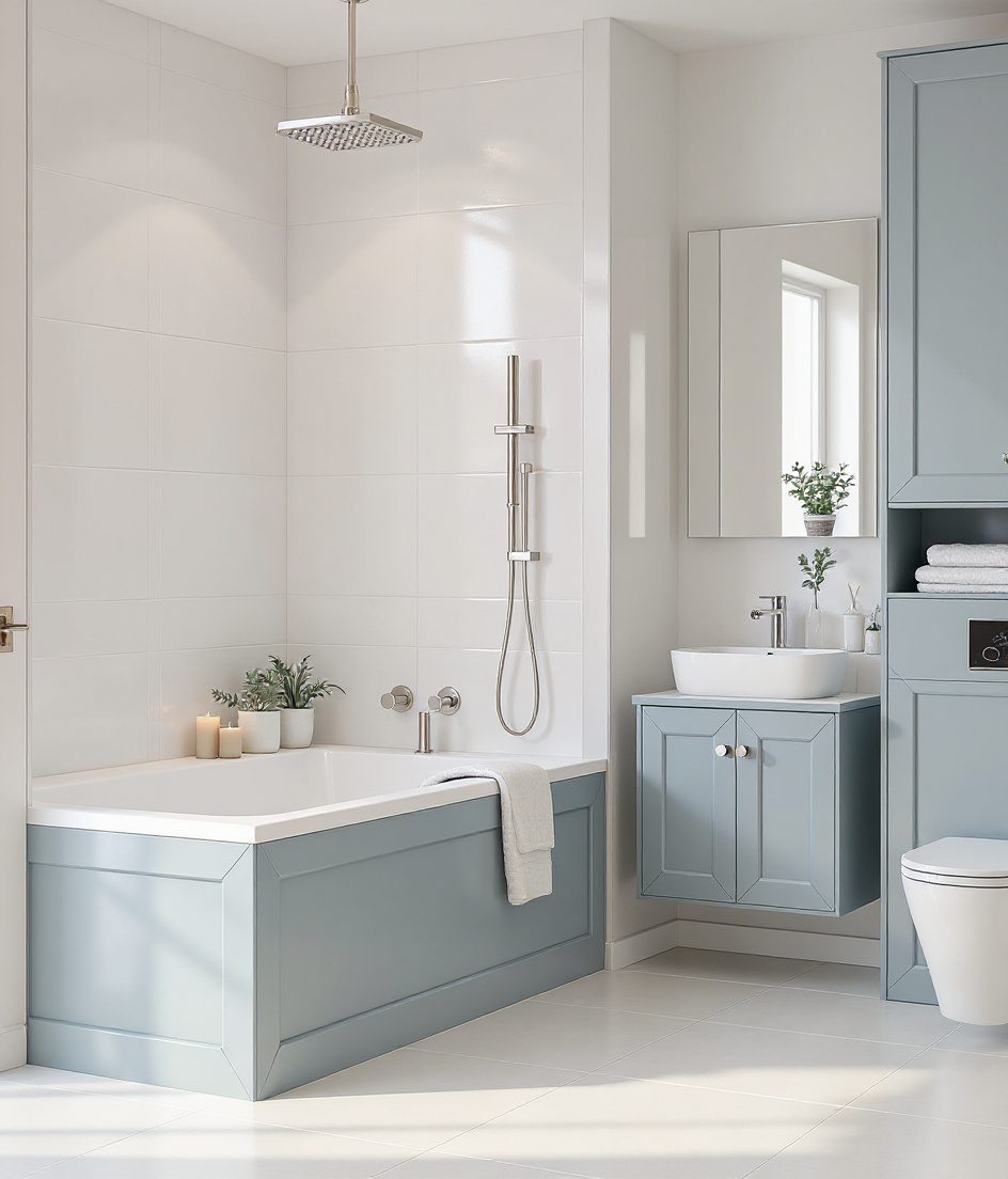Family Bathroom With Bathtub & Shower — White Modern