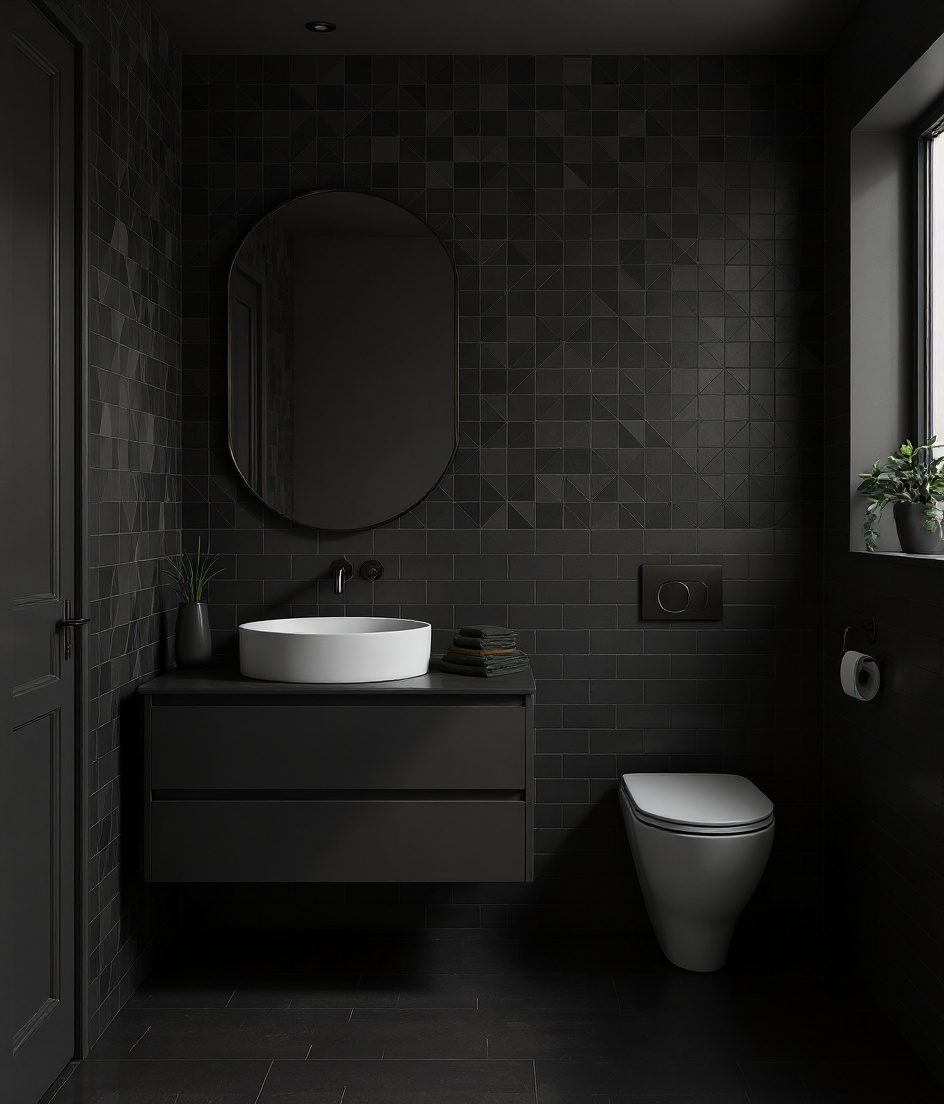 Bathroom With Statement Feature-Tile Wall — Charcoal Minimal