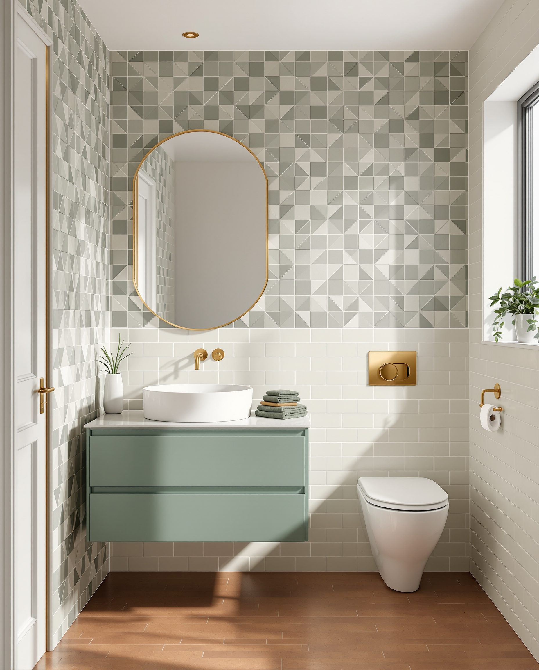 Bathroom With Statement Feature-Tile Wall — Sage & Brass