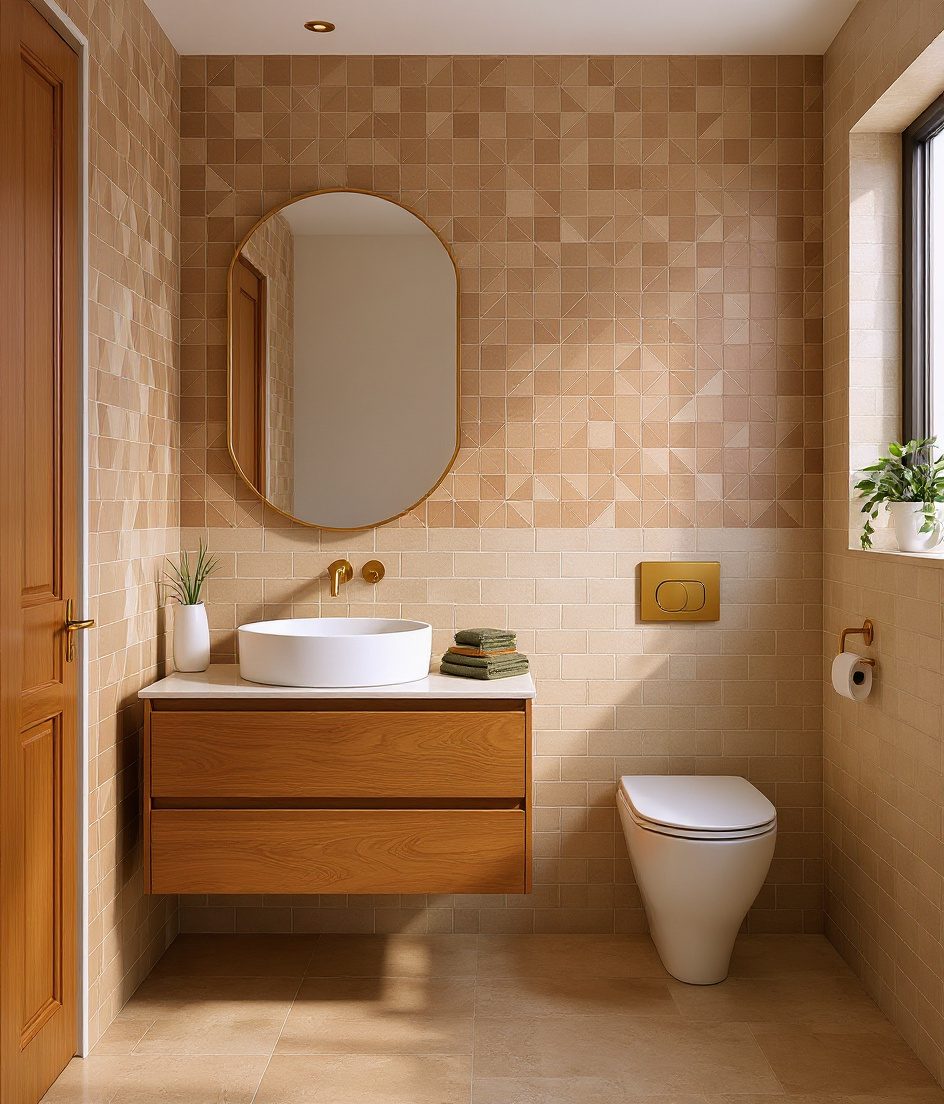 Bathroom With Statement Feature-Tile Wall — Warm Oak