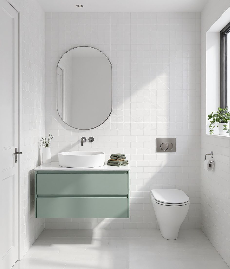 Bathroom With Statement Feature-Tile Wall — White Modern