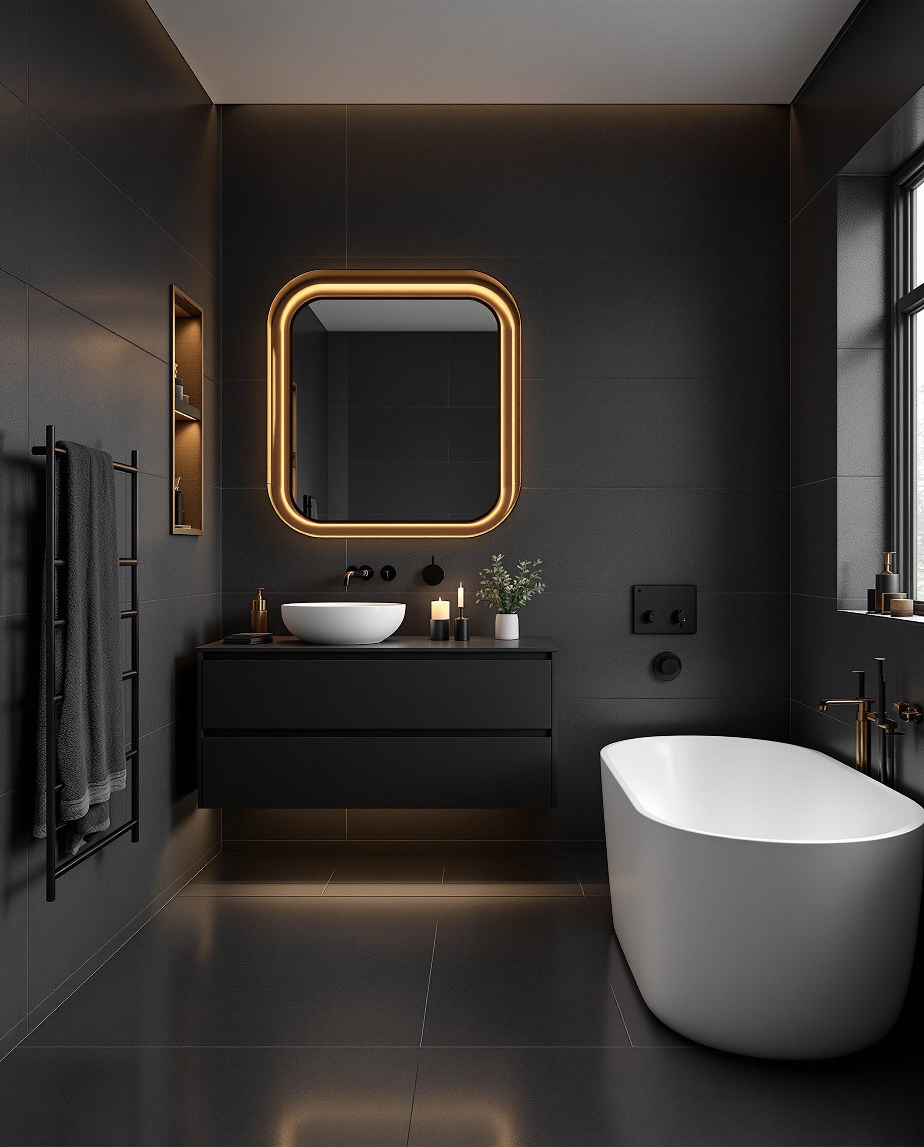 Luxury Dark & Moody Bathroom — Charcoal Minimal