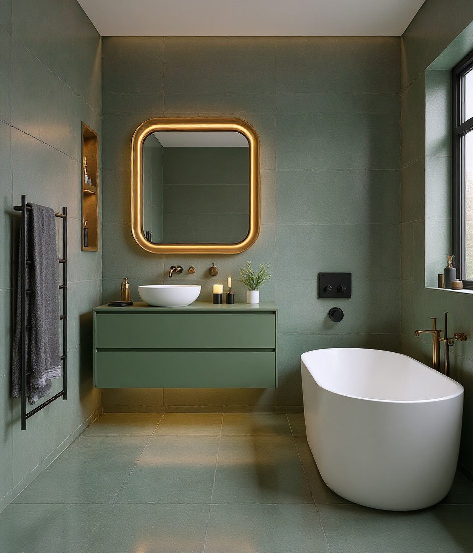 Luxury Dark & Moody Bathroom — Sage & Brass