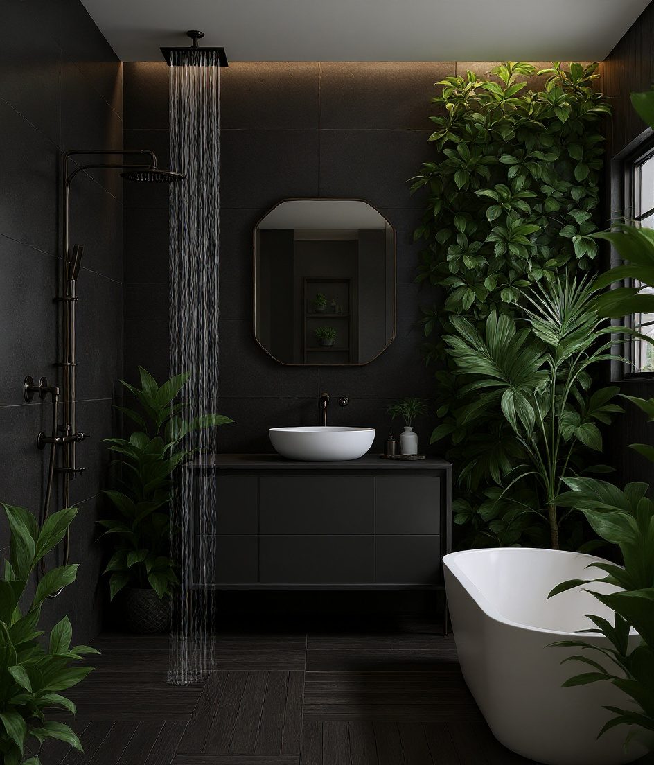 Luxury Biophilic Spa Bathroom — Charcoal Minimal