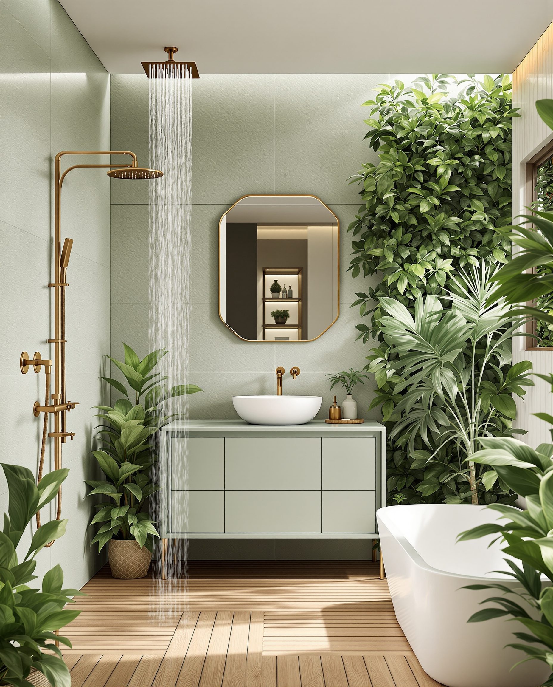 Luxury Biophilic Spa Bathroom — Sage & Brass