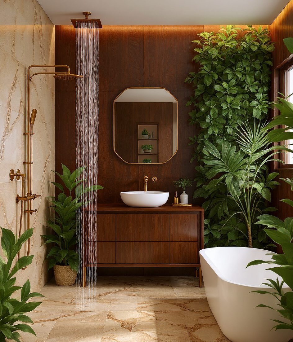 Luxury Biophilic Spa Bathroom — Walnut Classic