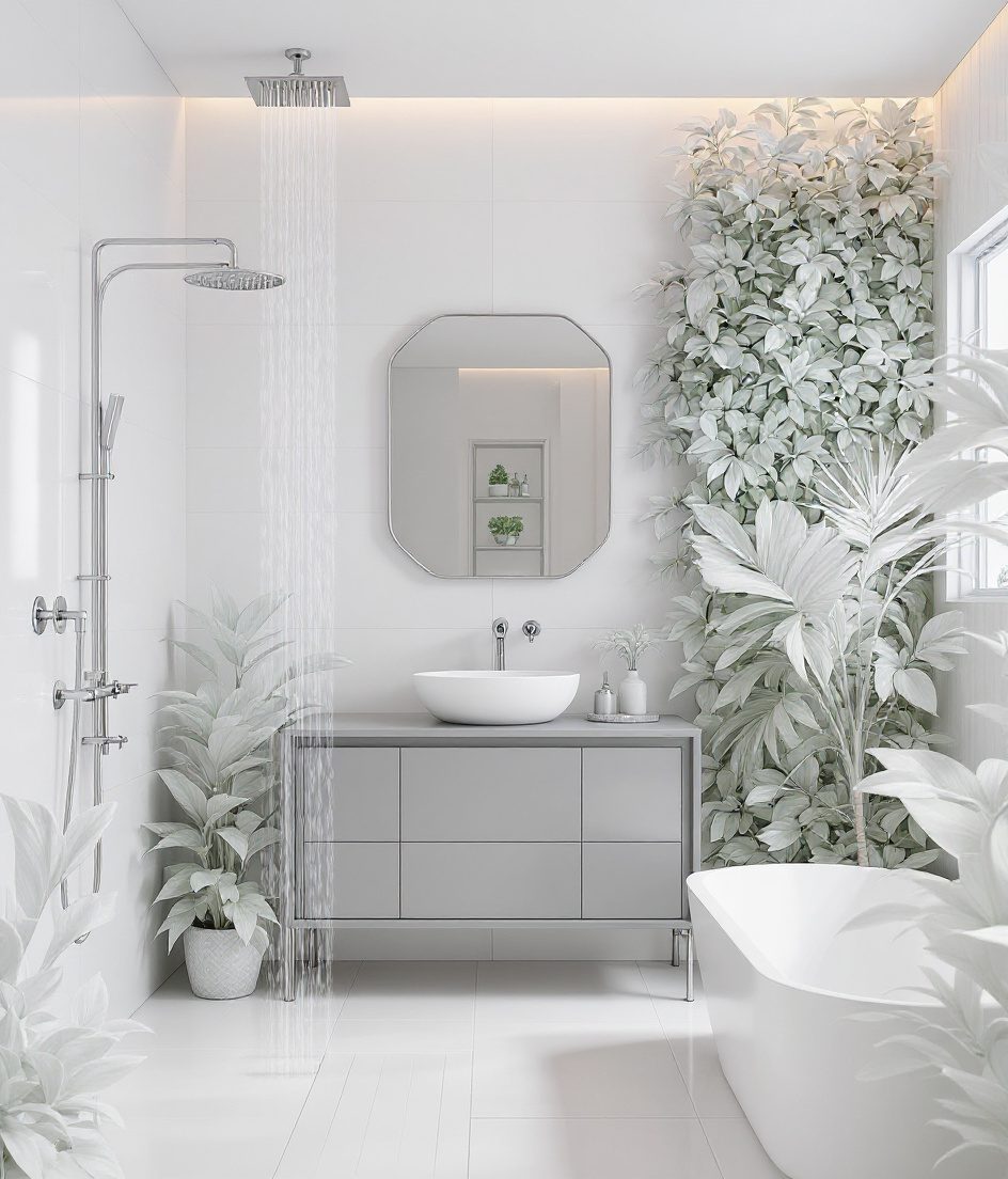 Luxury Biophilic Spa Bathroom — White Modern