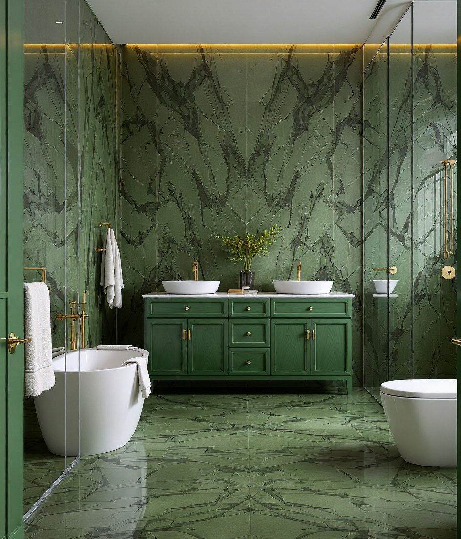 Luxury Marble Master Bathroom — Sage & Brass