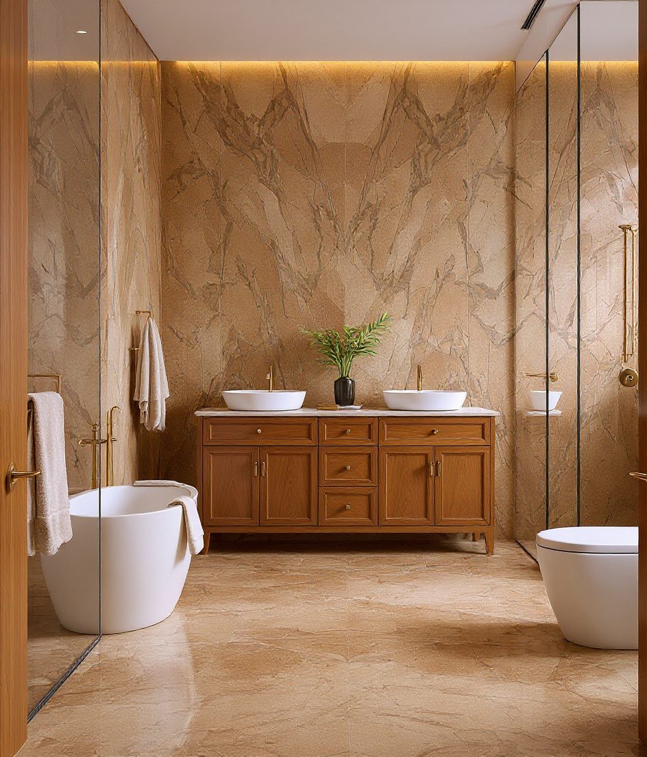 Luxury Marble Master Bathroom — Warm Oak