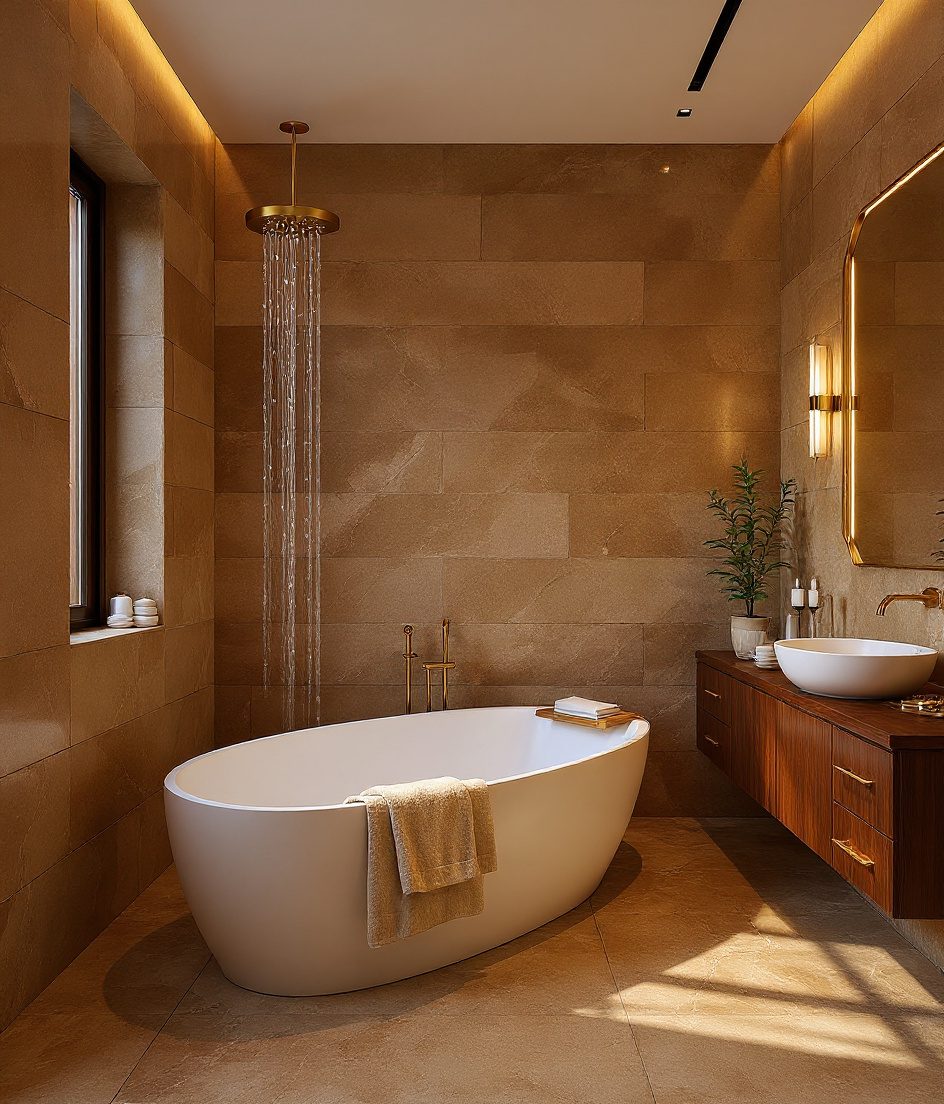 Luxury Spa Bathroom In Natural Stone — Walnut Classic