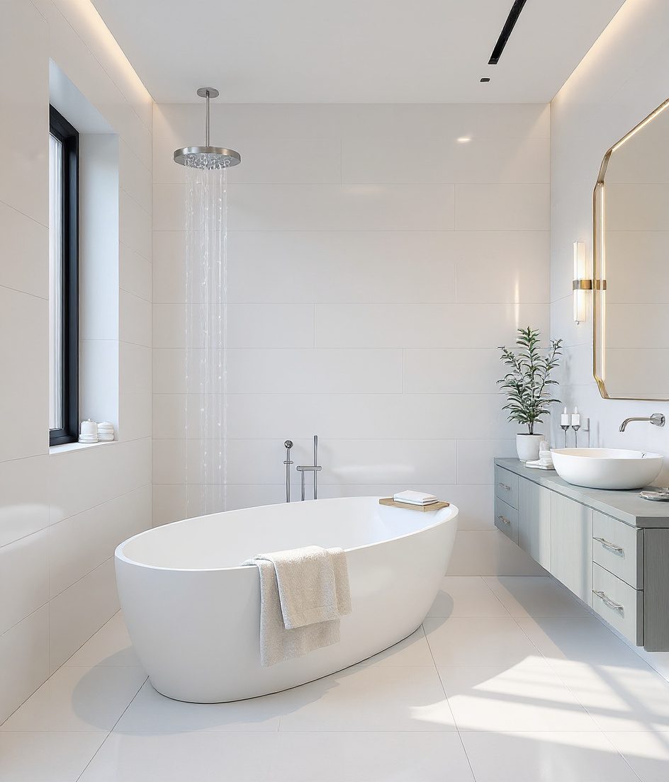 Luxury Spa Bathroom In Natural Stone — White Modern