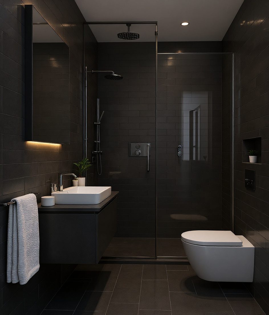 Compact Master Ensuite For Villas — Charcoal Minimal