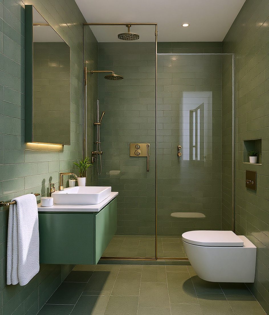 Compact Master Ensuite For Villas — Sage & Brass