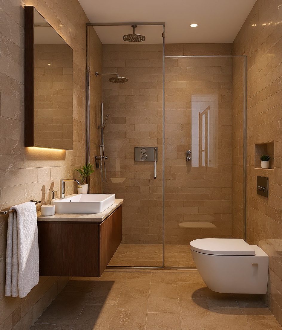 Compact Master Ensuite For Villas — Walnut Classic