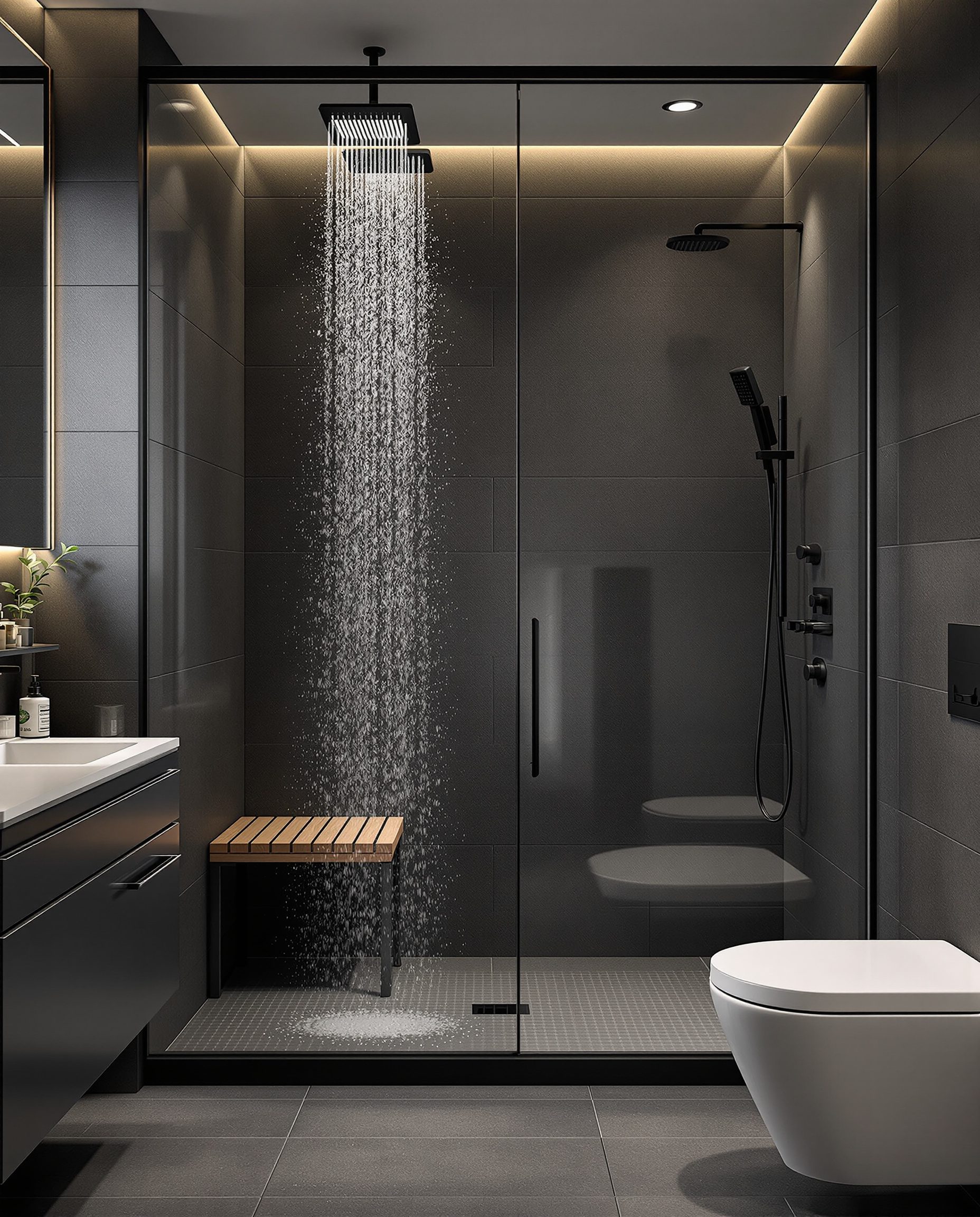 Master Ensuite With Double Shower — Charcoal Minimal