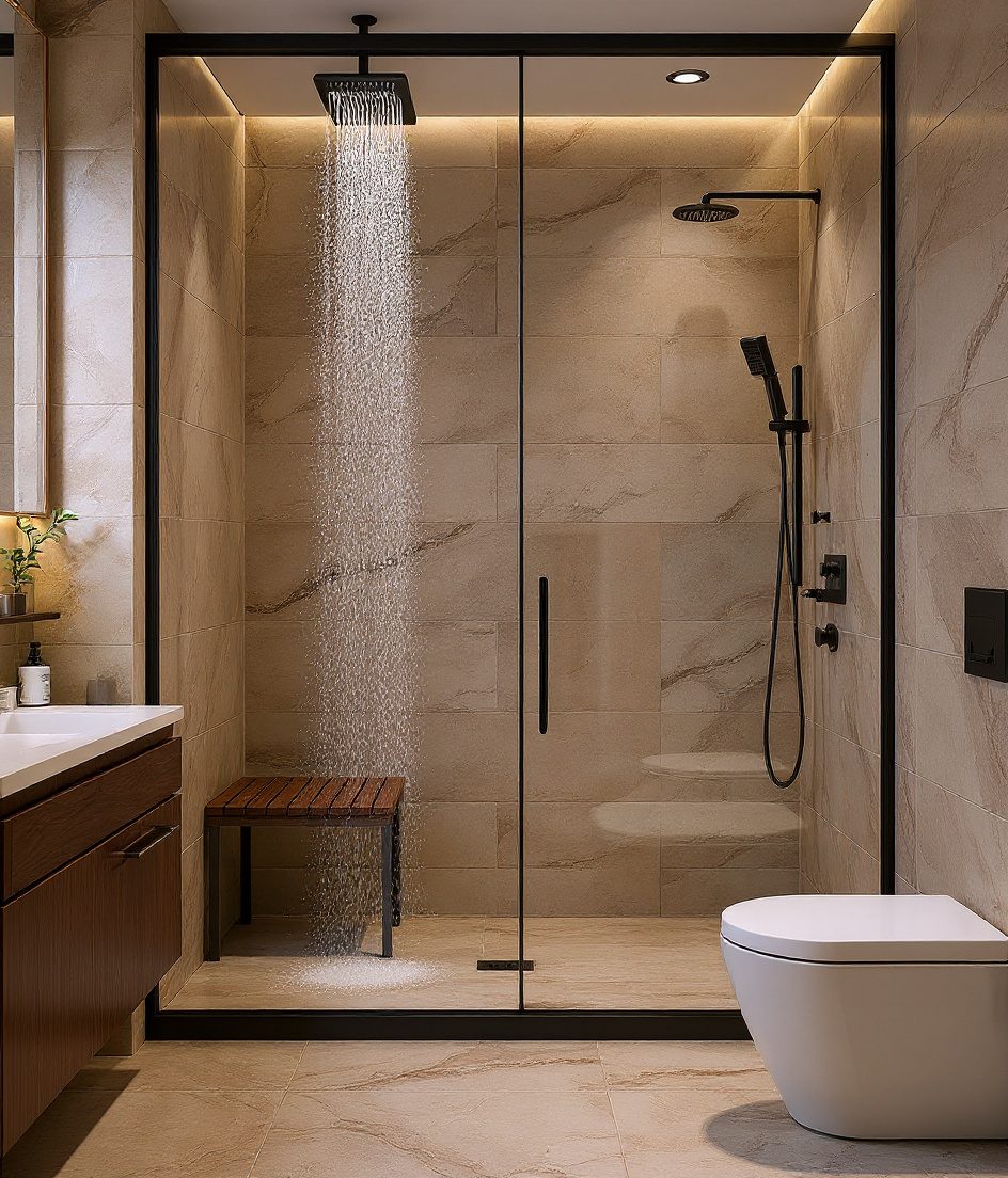 Master Ensuite With Double Shower — Walnut Classic