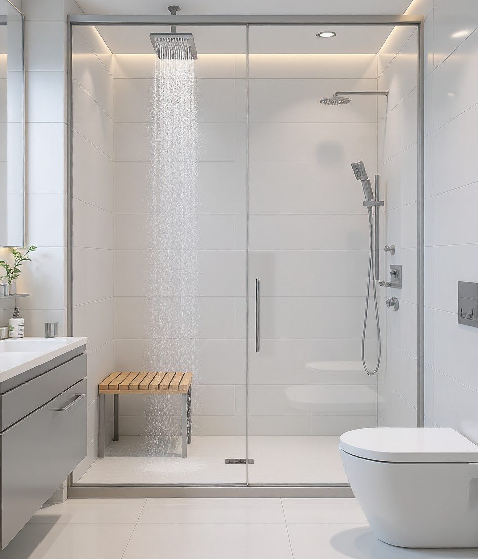 Master Ensuite With Double Shower — White Modern