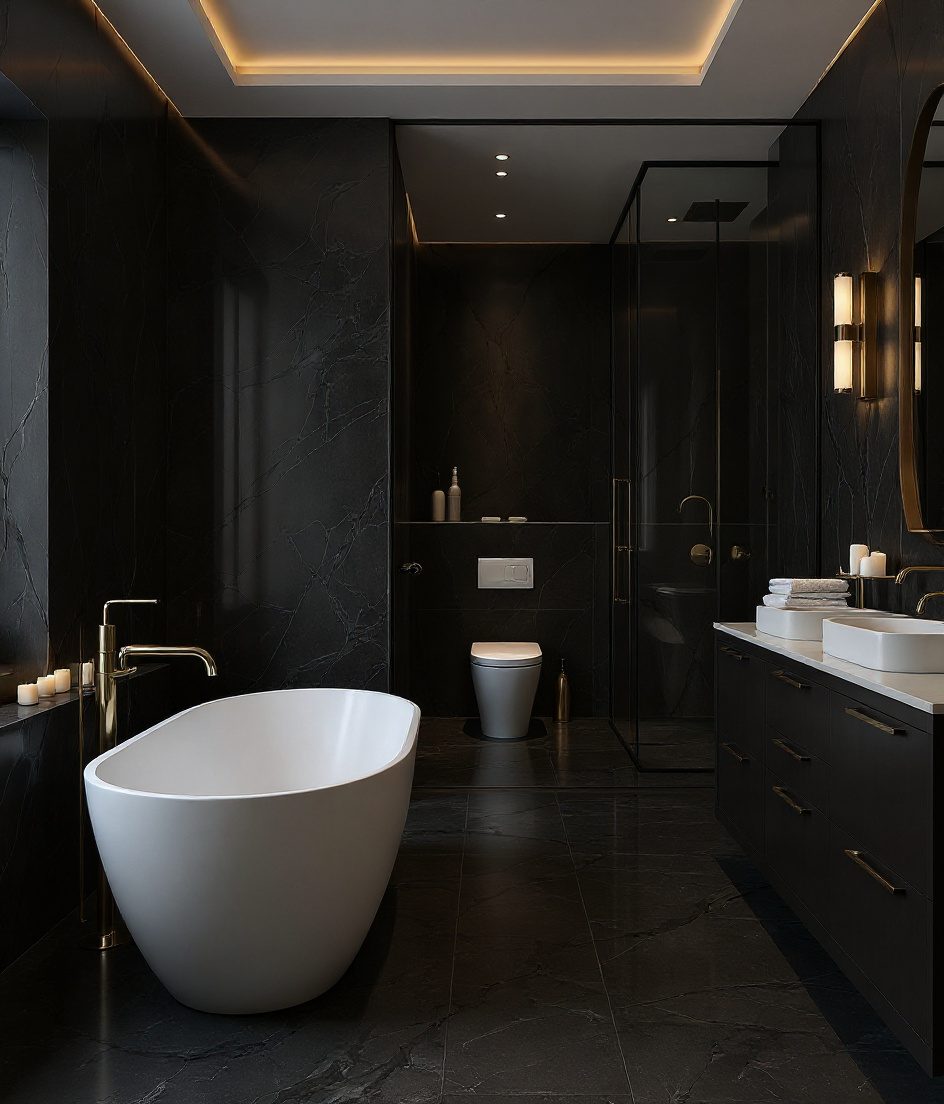 Master Ensuite With Freestanding Tub — Charcoal Minimal