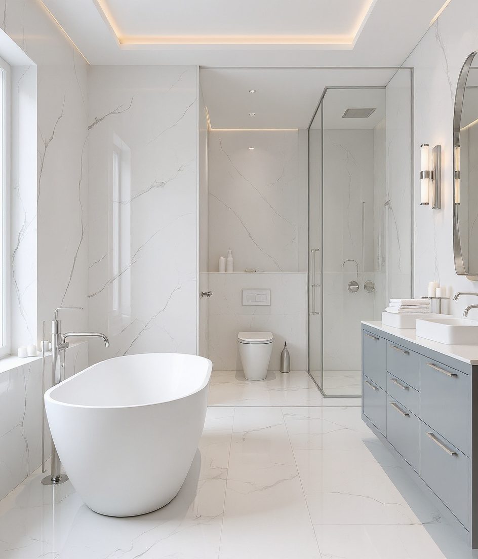 Master Ensuite With Freestanding Tub — White Modern