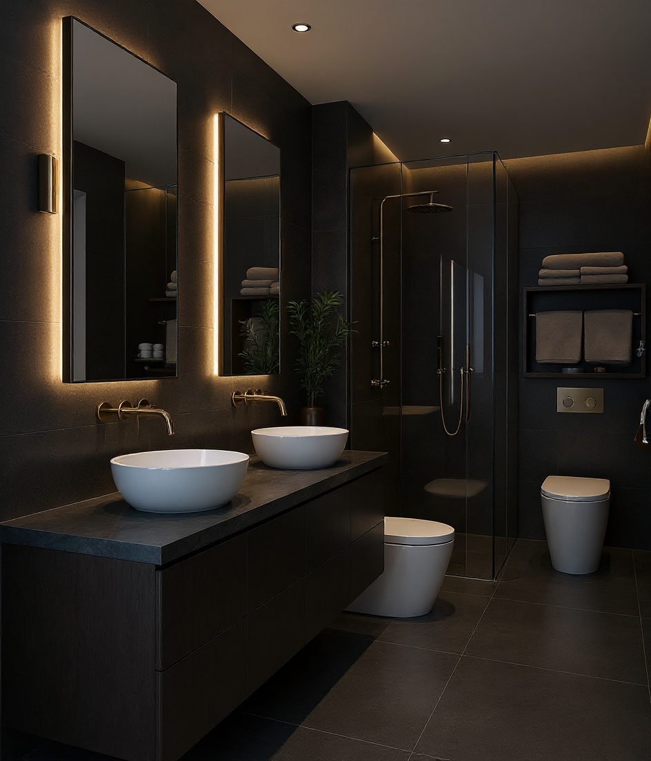 Master Ensuite With Twin Vanity — Charcoal Minimal