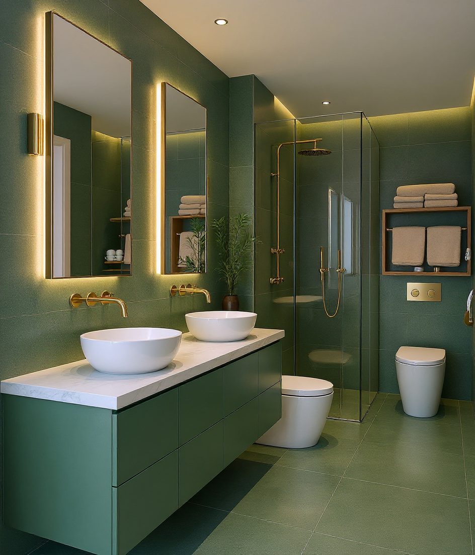 Master Ensuite With Twin Vanity — Sage & Brass
