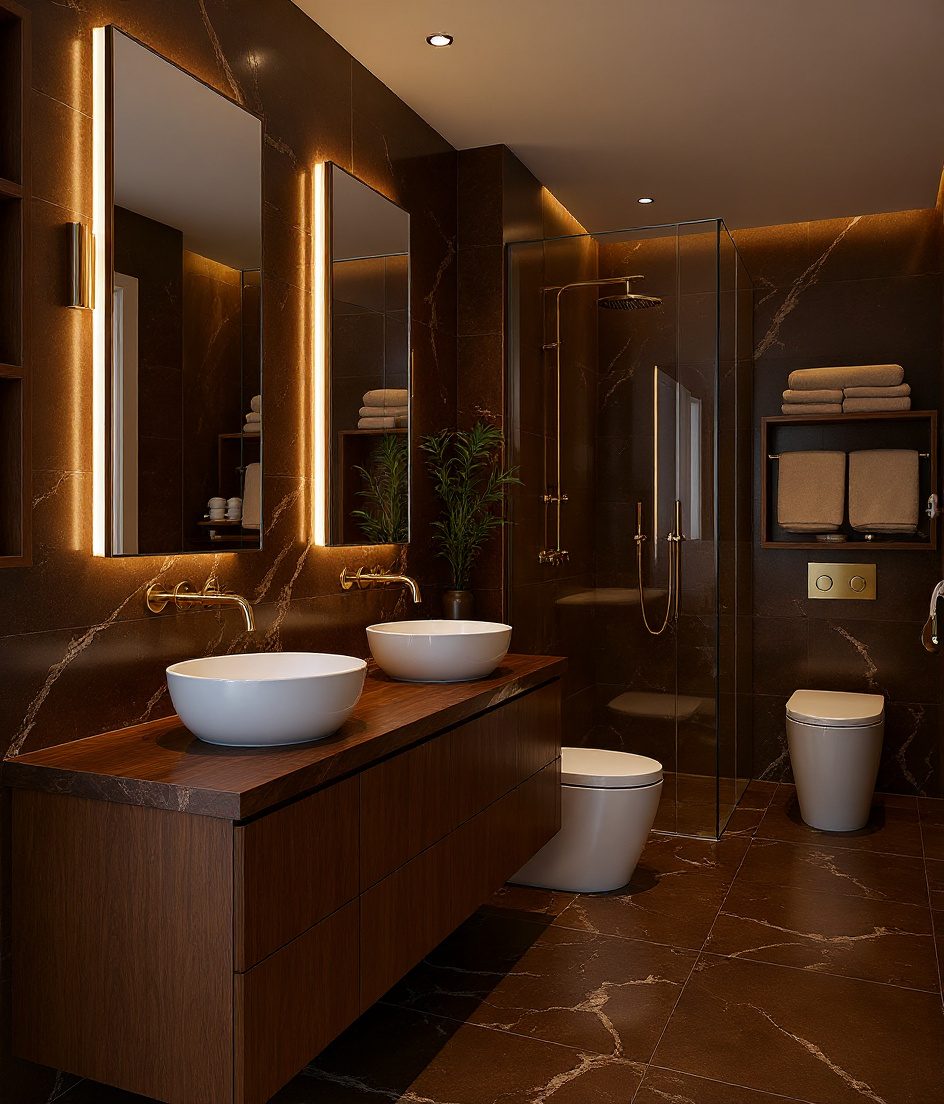 Master Ensuite With Twin Vanity — Walnut Classic