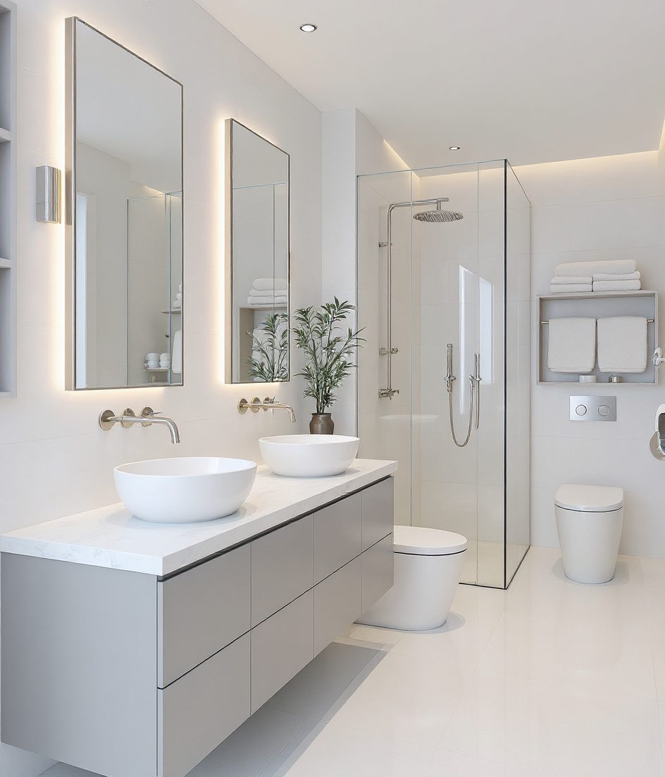 Master Ensuite With Twin Vanity — White Modern