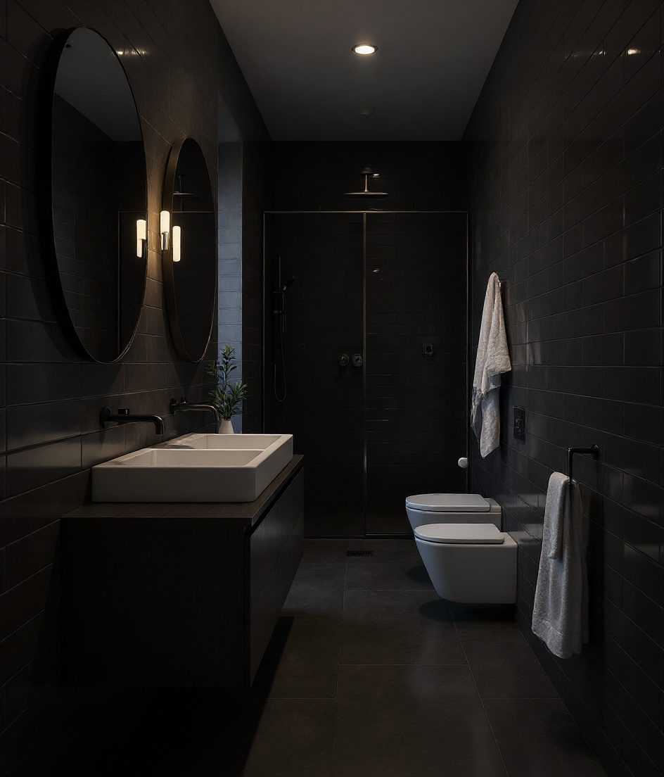 Narrow Galley Bathroom — Charcoal Minimal