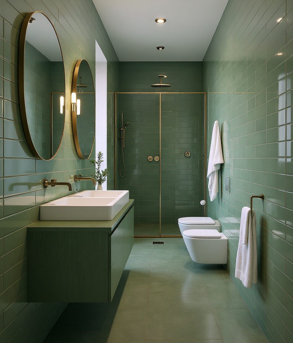 Narrow Galley Bathroom — Sage & Brass