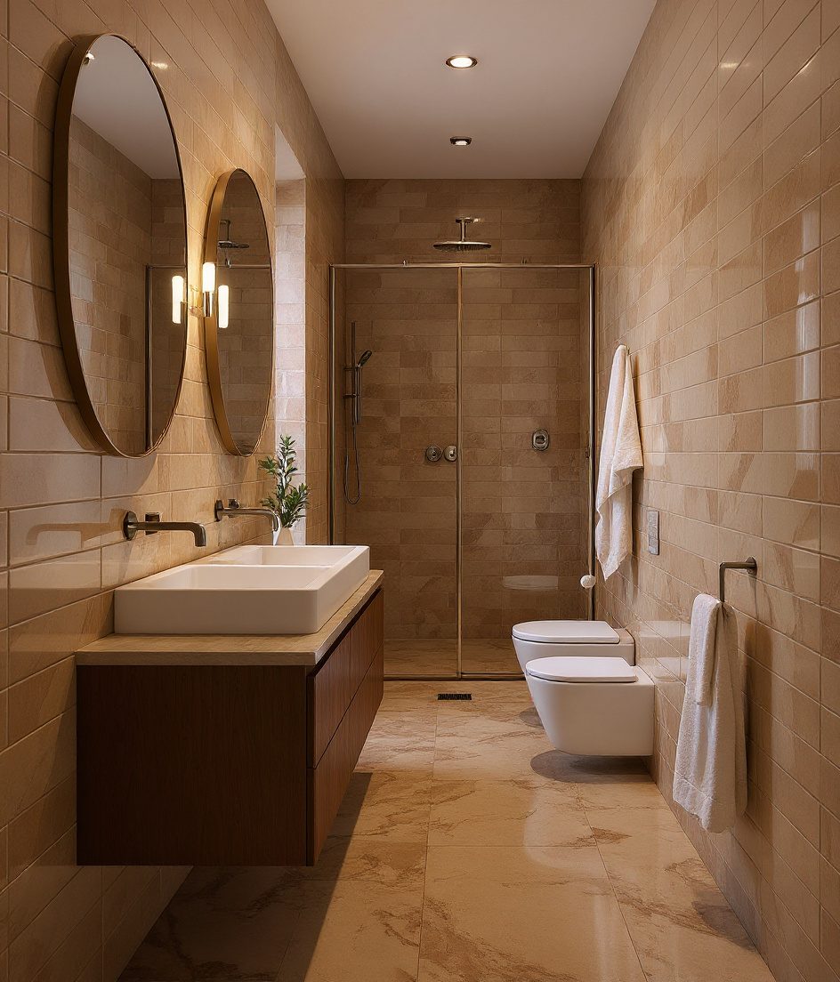 Narrow Galley Bathroom — Walnut Classic