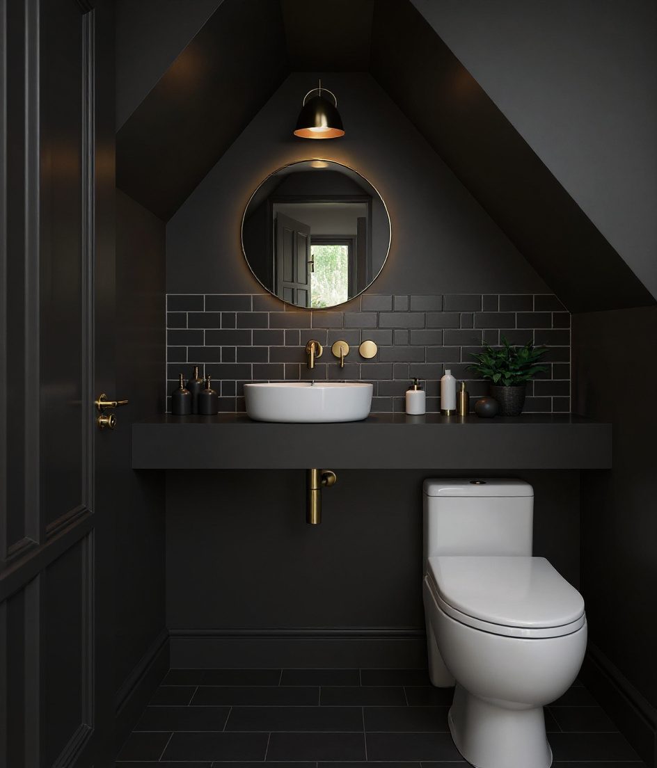 Powder Room Under The Stairs — Charcoal Minimal