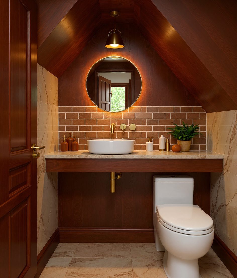 Powder Room Under The Stairs — Walnut Classic